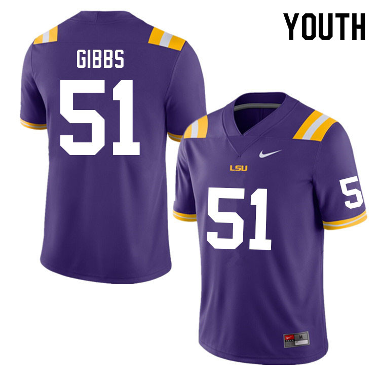 Youth #51 Dylan Gibbs LSU Tigers College Football Jerseys Sale-Purple - Click Image to Close